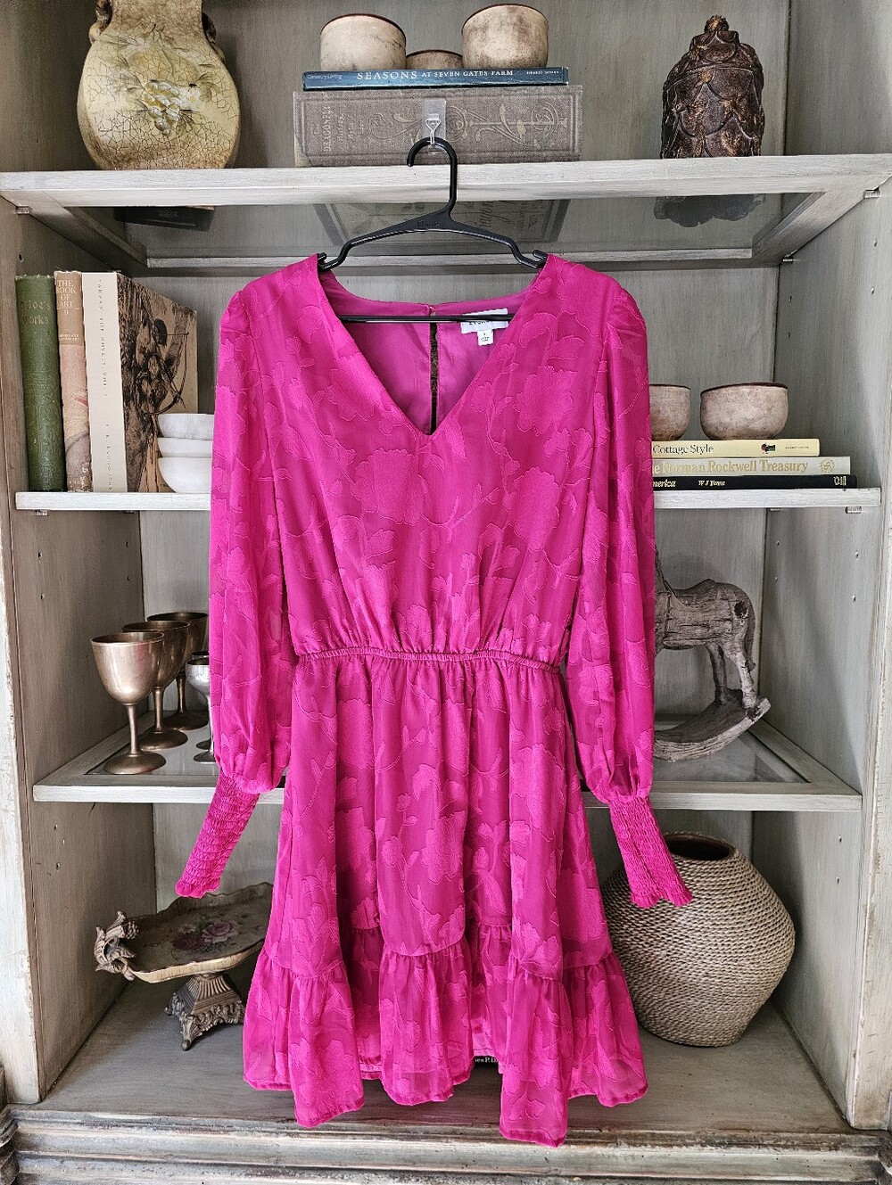 $128 EVEREVE Small Floral Shoshanna Penelope Dress Pink Fuschia - Picture 5 of 10